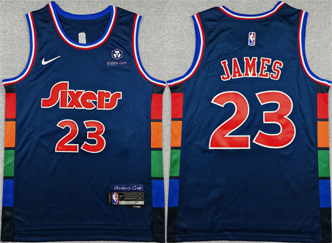 Men's Philadelphia 76ers #23 LeBron James Navy City Edition Swingman Stitched Jersey